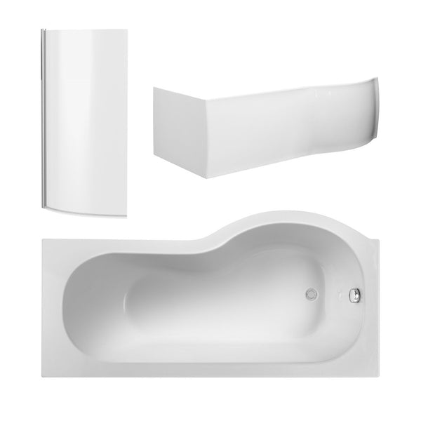 Nuie 1700mm Left Hand P-Shaped Shower Bath With Screen, Side Panel And Leg Set