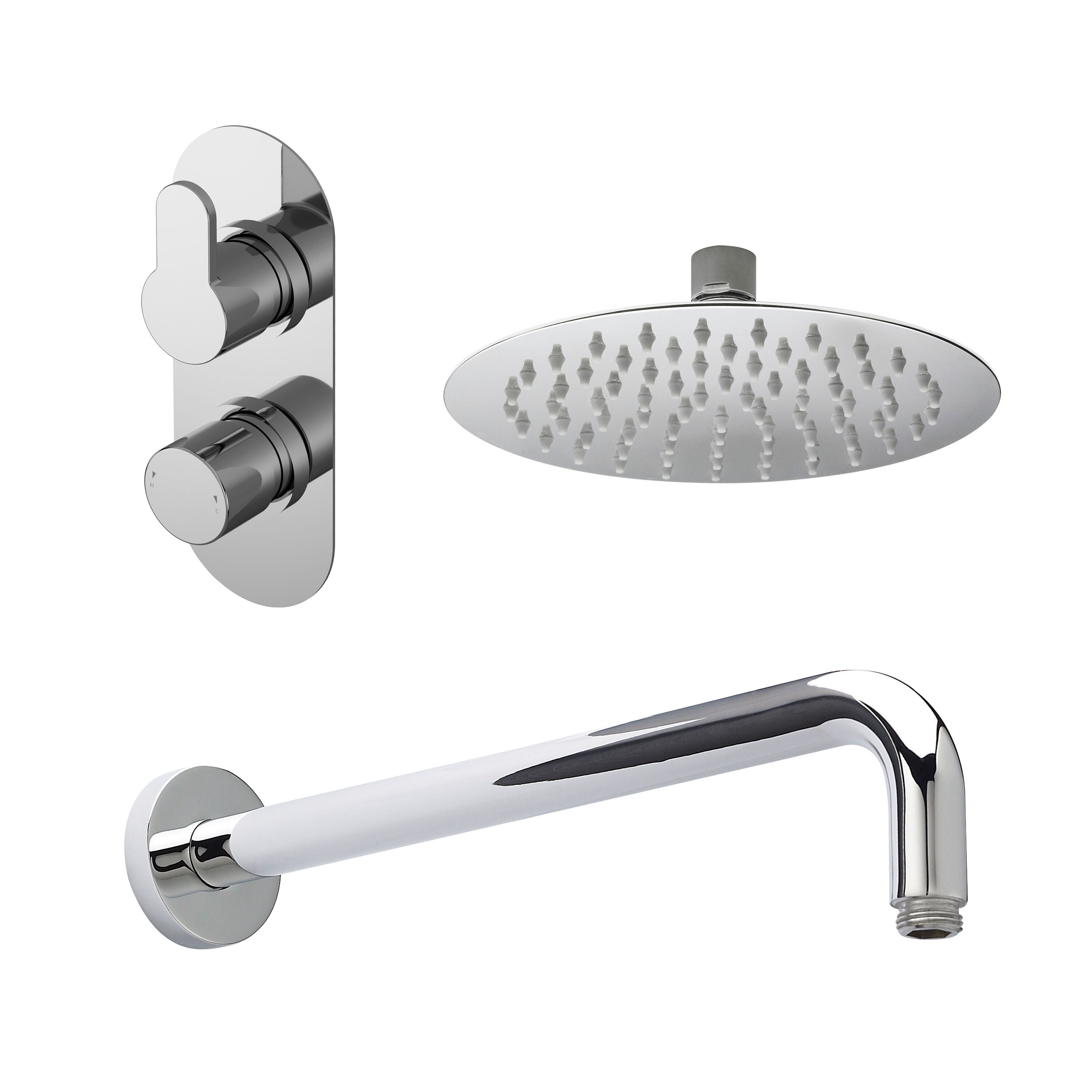 nuie Arvan Chrome Twin Thermostatic Valve, Wall-Mounted Arm And Fixed Head