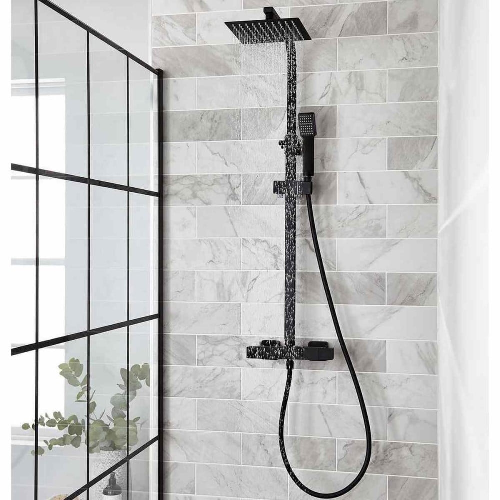 NERO SQUARE THERMOSTATIC EXPOSED BAR SHOWER WITH OVERHEAD DRENCHER AND SLIDING HANDSET - SHO050NS - SHO050NS 2