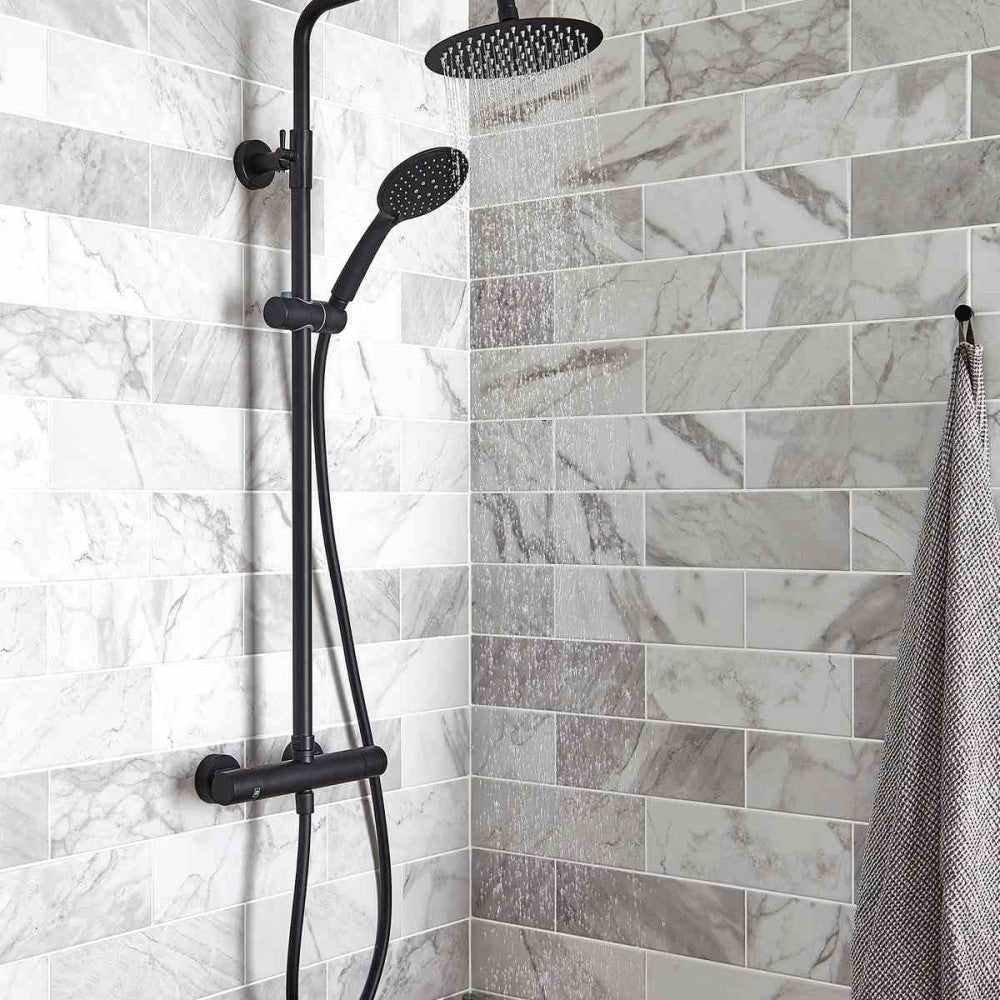 NERO ROUND THERMOSTATIC EXPOSED BAR SHOWER WITH OVERHEAD DRENCHER AND SLIDING HANDSET - SHO052NR - SHO052NR 1