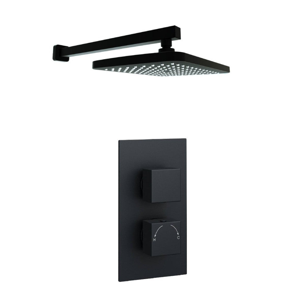 Nero Square Wall Mounted Fixed Head & Arm Matt Black - SHO056NS