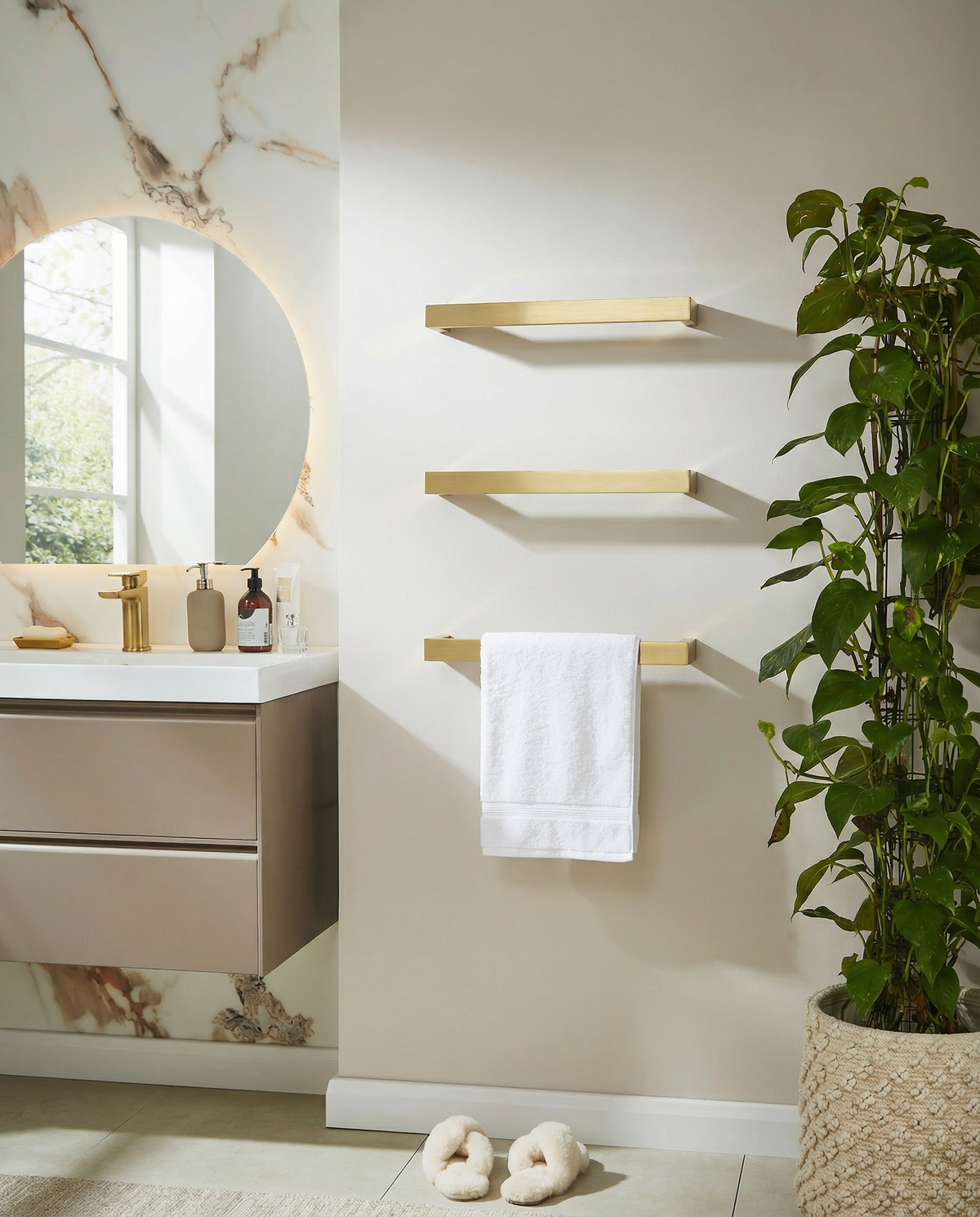 Singola Dry Electric Towel Rail 450mm - Brushed Brass - SIN450BB - SIN450BB 1