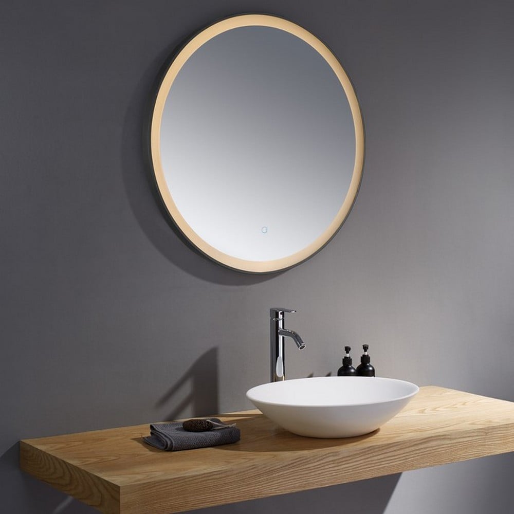 Tetbury 800mm Round with White Acrylic Edge in Black Frame - TE80B - TE80B 1