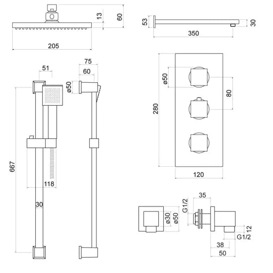 Raffa Concealed Thermostatic Shower Set - Chrome