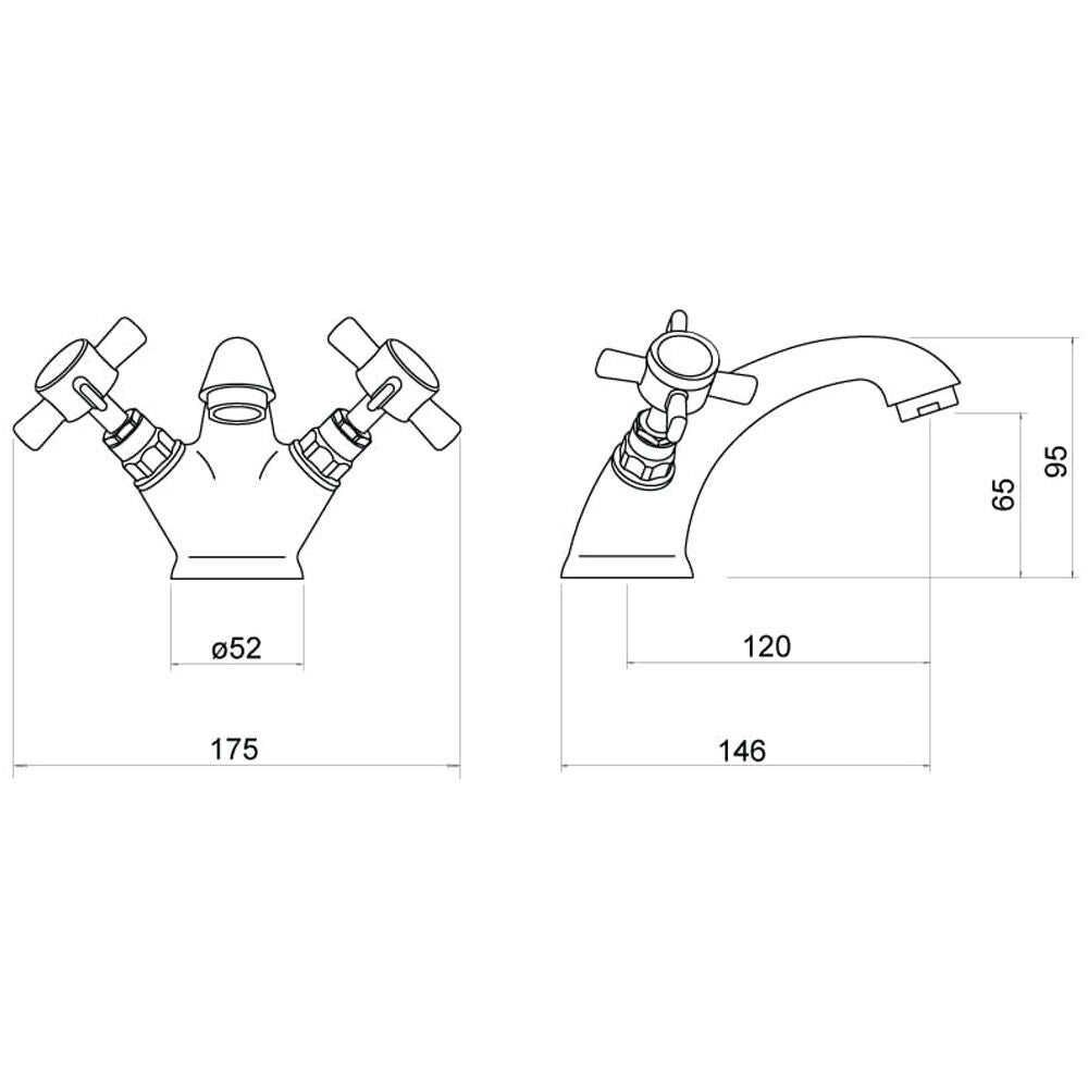 Trisen Wisley Mono Basin Mixer (No Waste) - Technical drawing