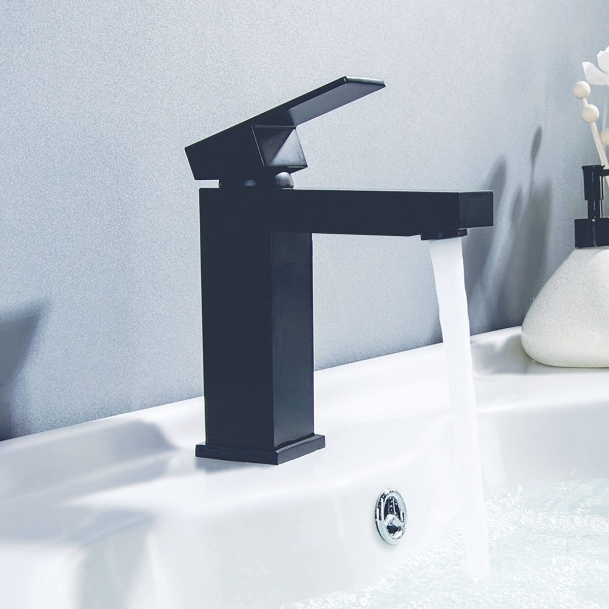 Trisen Black Mono Basin Mixer With Black Lever - Lifestyle image