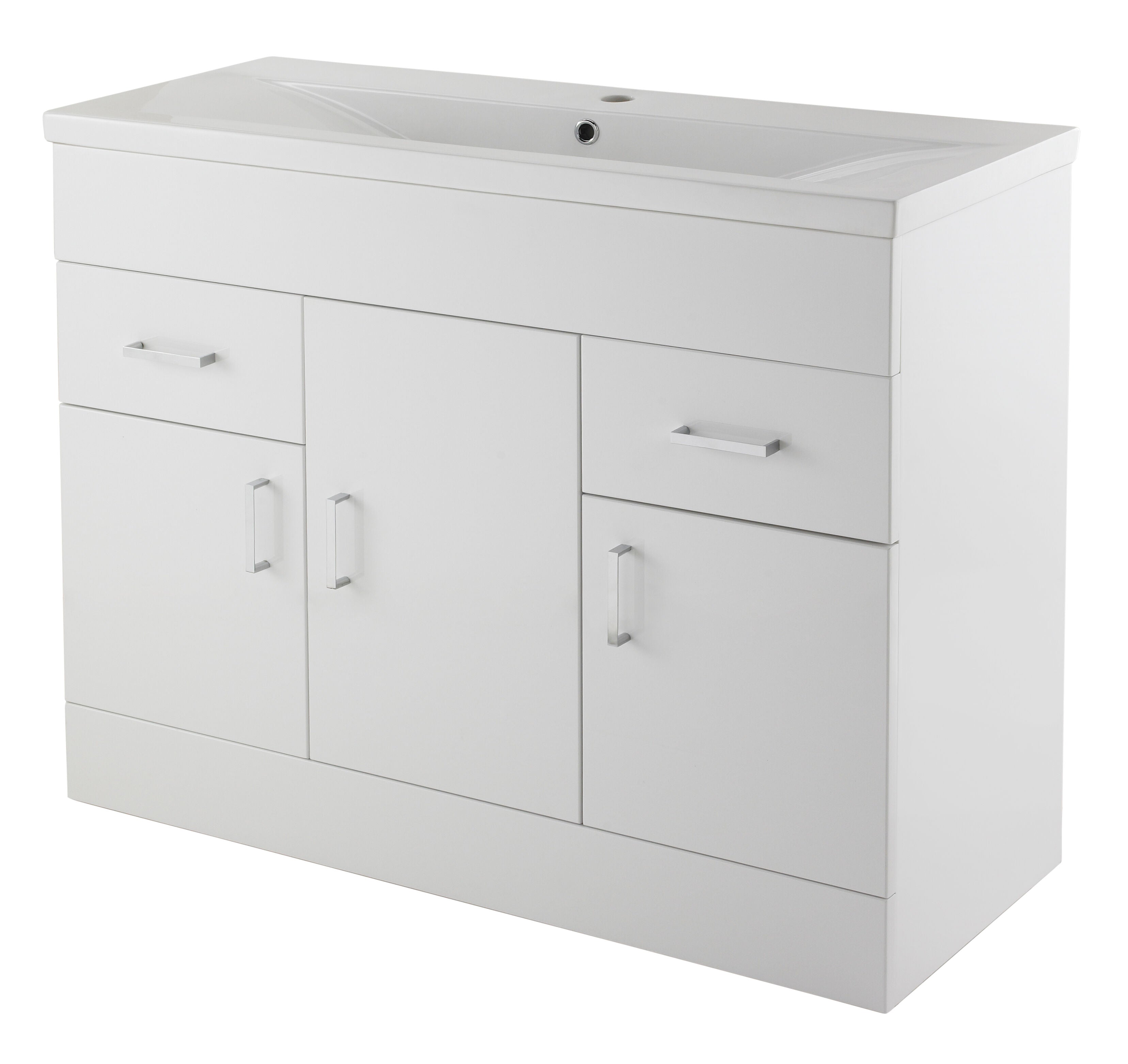 nuie Eden 1000mm Gloss White 3 Door 2 Drawer Floor Standing Cabinet With Basin