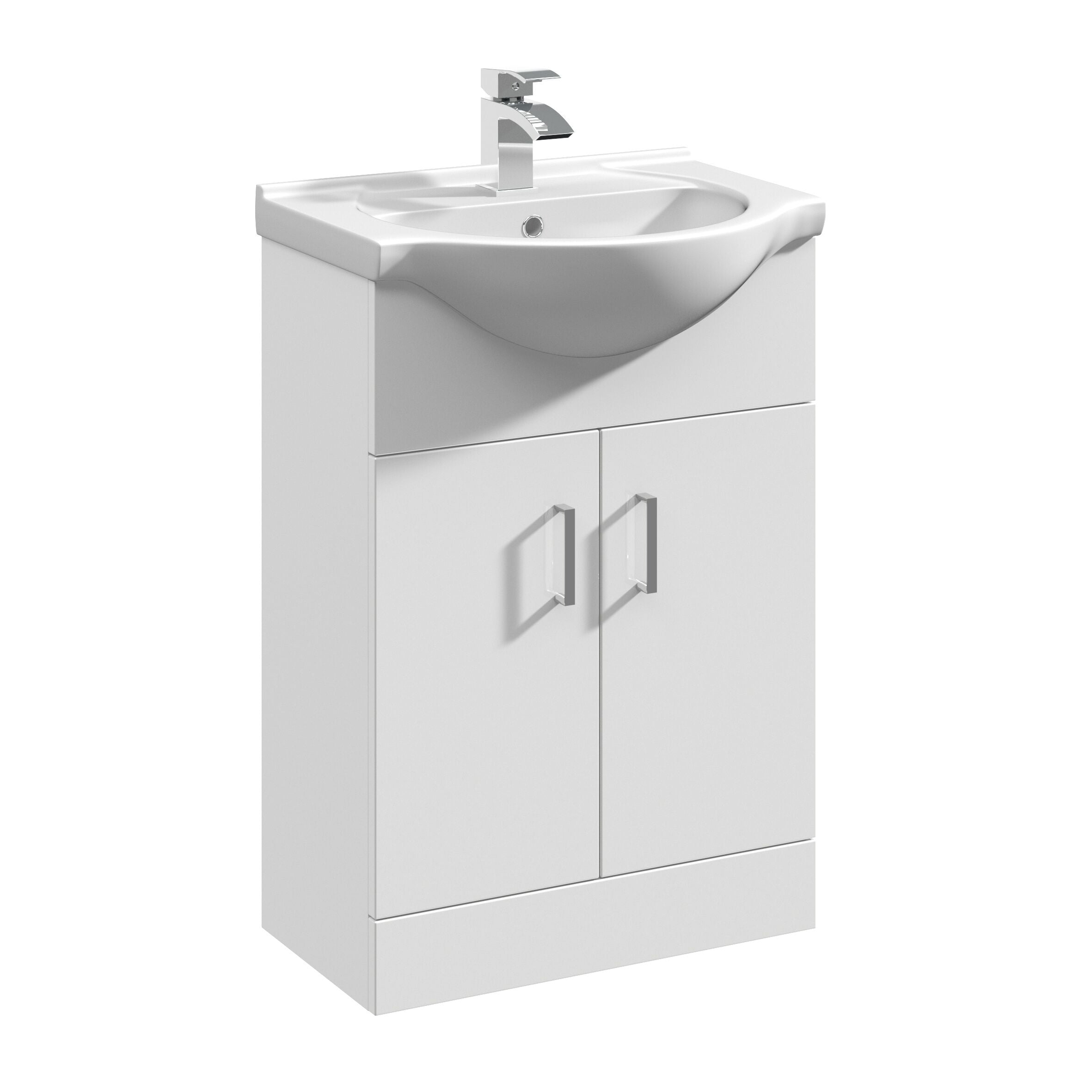 nuie Mayford 550mm Gloss White 2 Door Floor Standing Cabinet With U-Shaped Basin