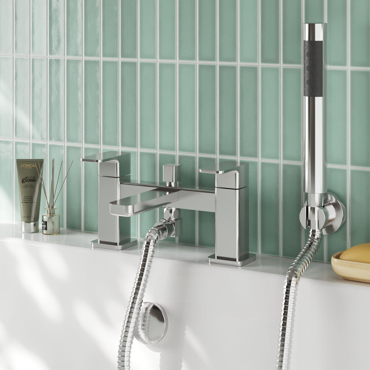 nuie Windon Chrome Deck Mounted Bath Shower Mixer With Kit - Lifestyle image