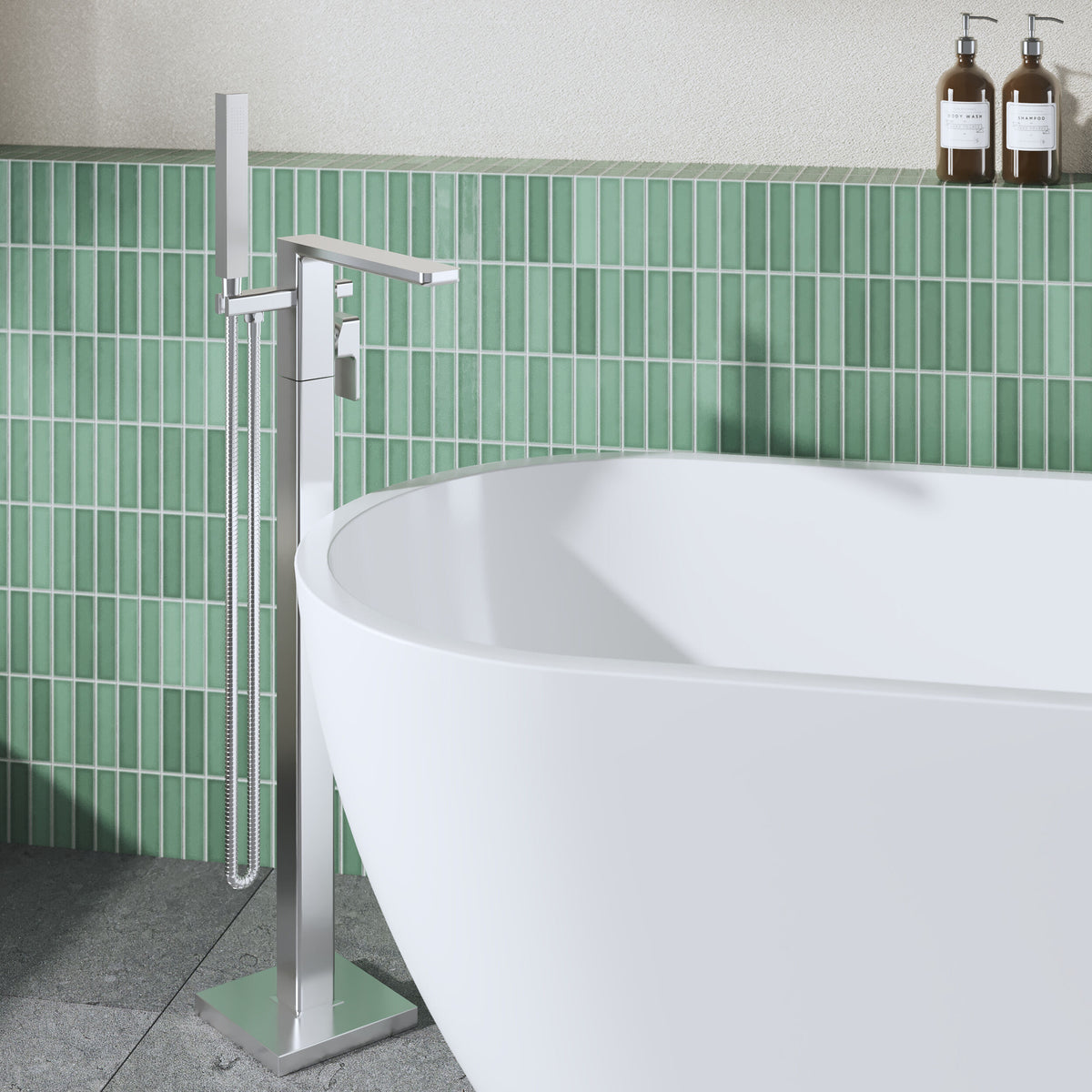 nuie Windon Chrome Free Standing Bath Shower Mixer - Lifestyle image