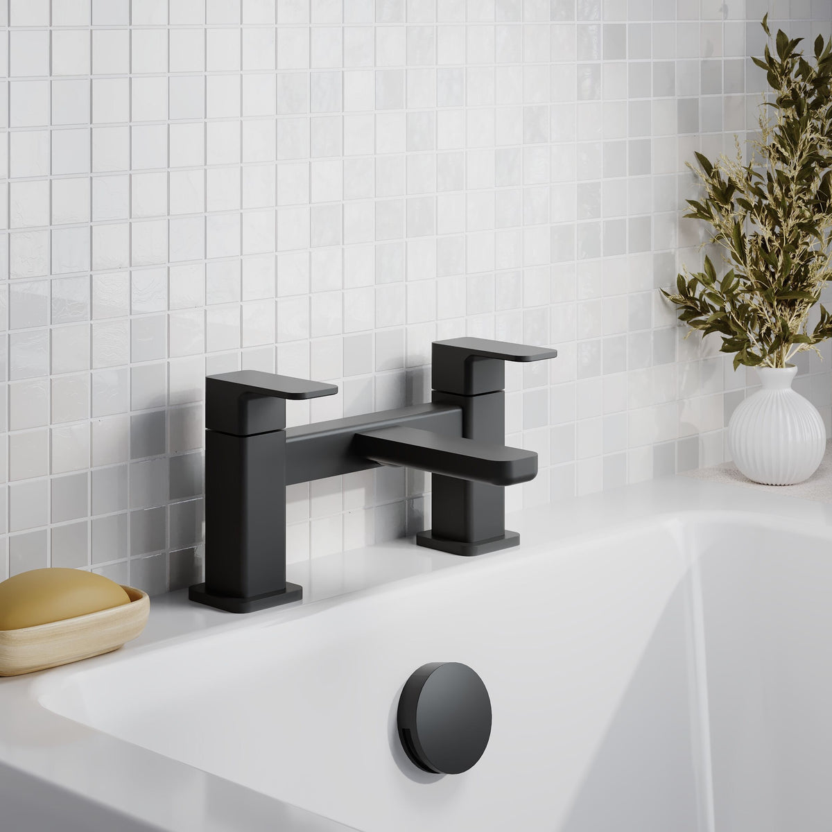 nuie Windon Matt Black Deck Mounted Bath Filler - Lifestyle image