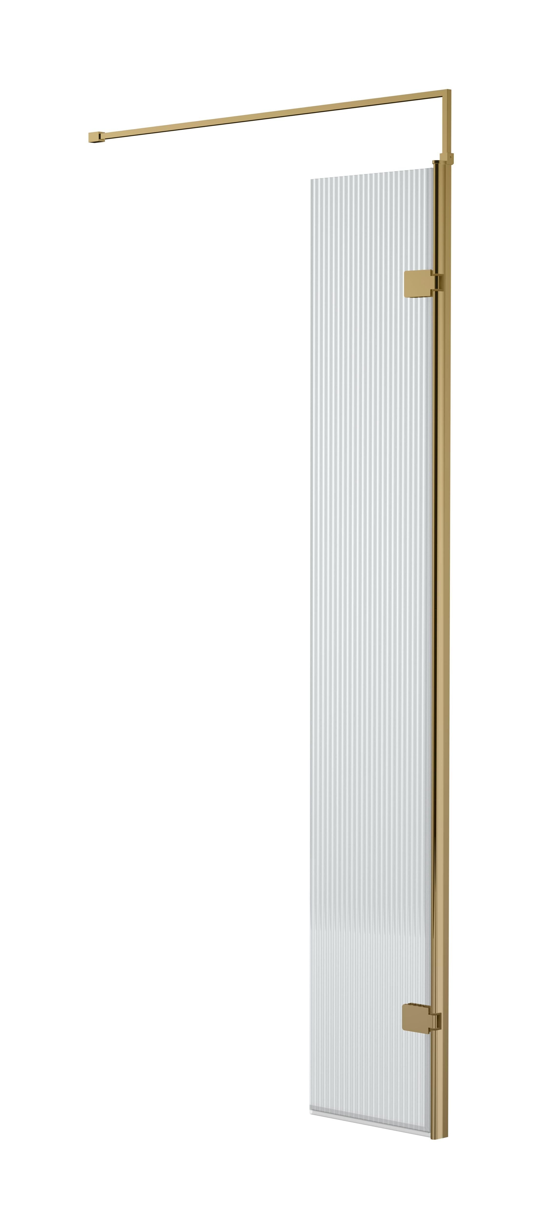 nuie 300mm Brushed Brass Fluted Hinged Wetroom Screen With Support Bar