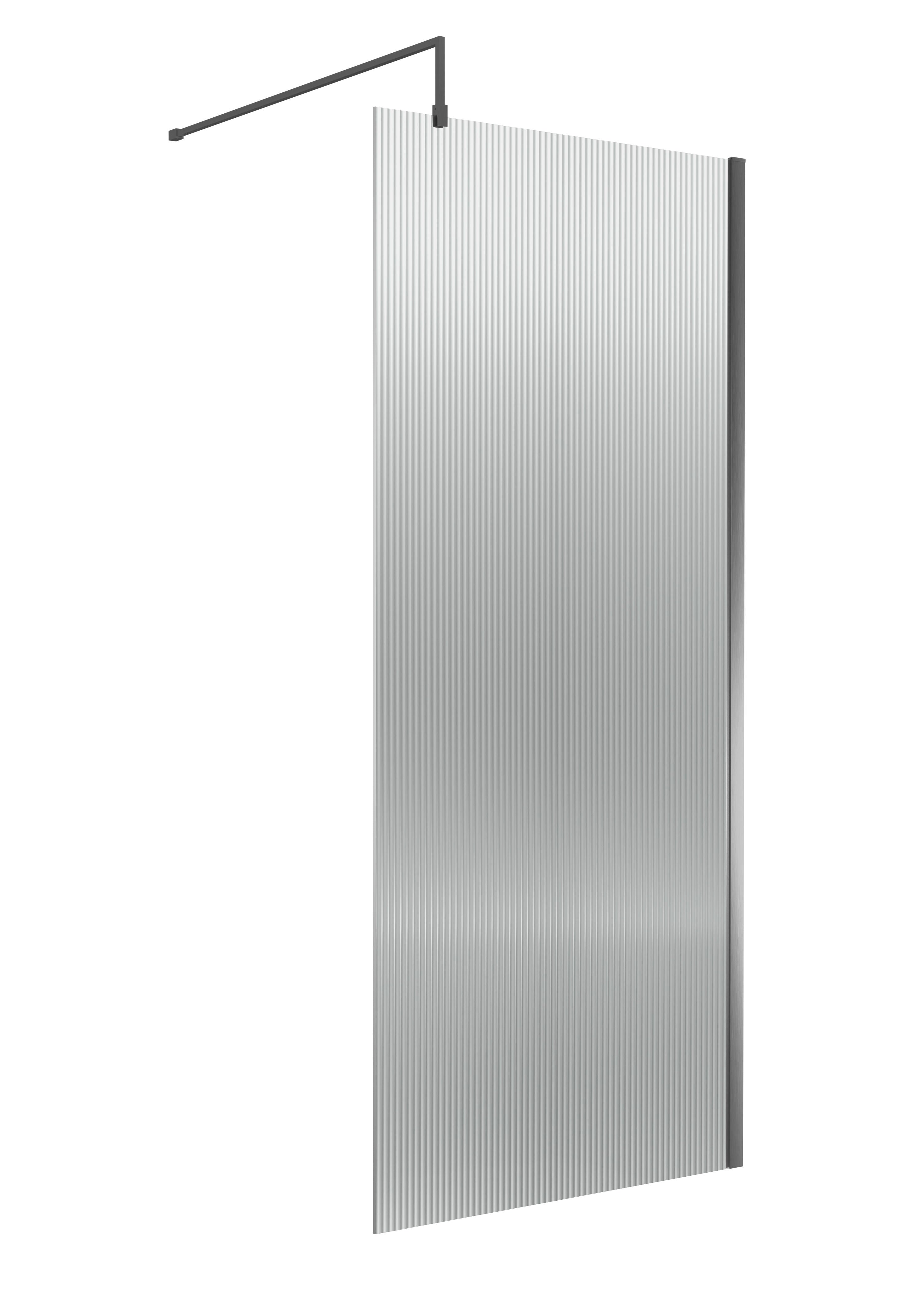 nuie 900mm Brushed Pewter Fluted Wetroom Panel With Support Bar