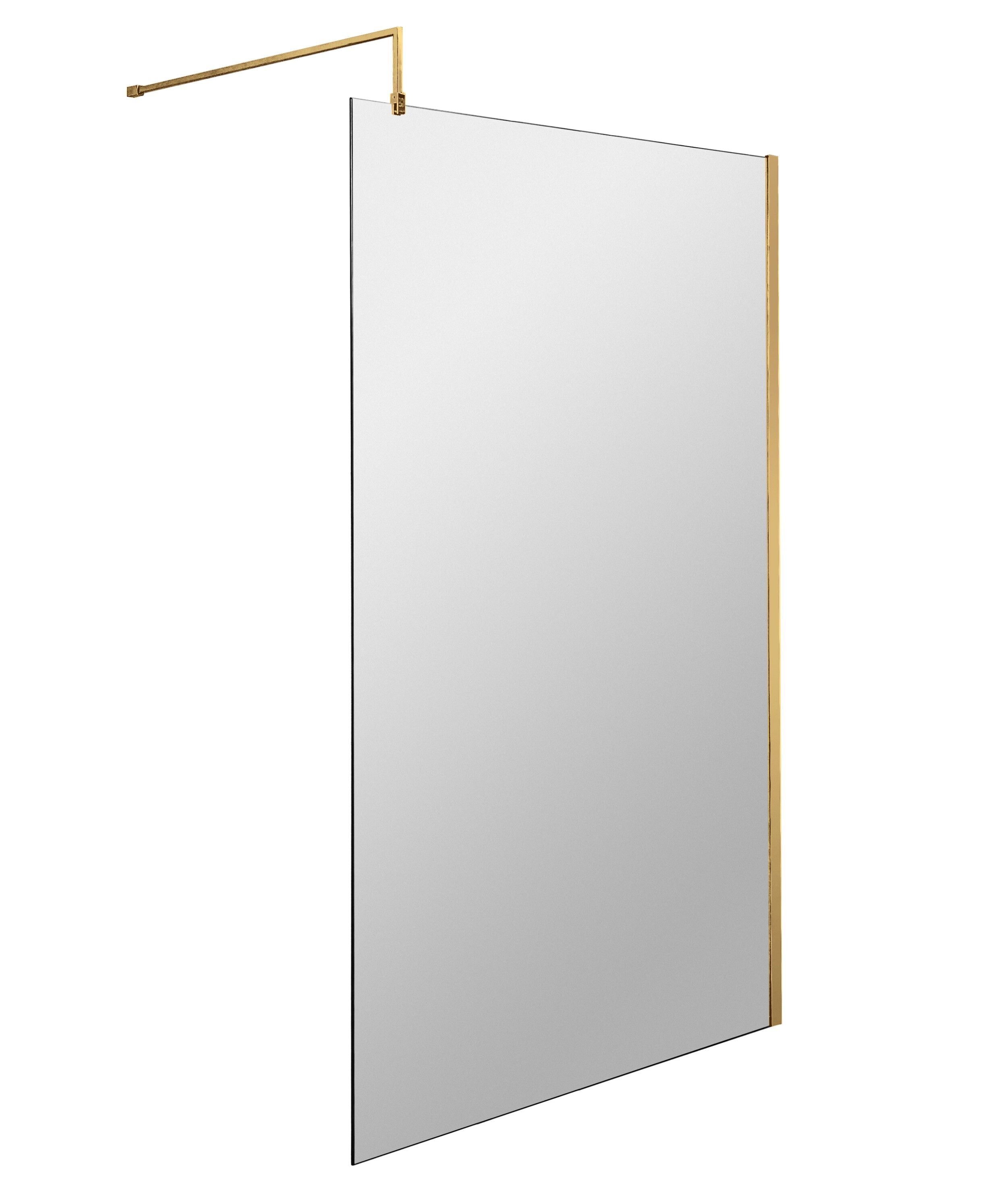 nuie 1100mm Brushed Brass Wetroom Screen With Support Bar