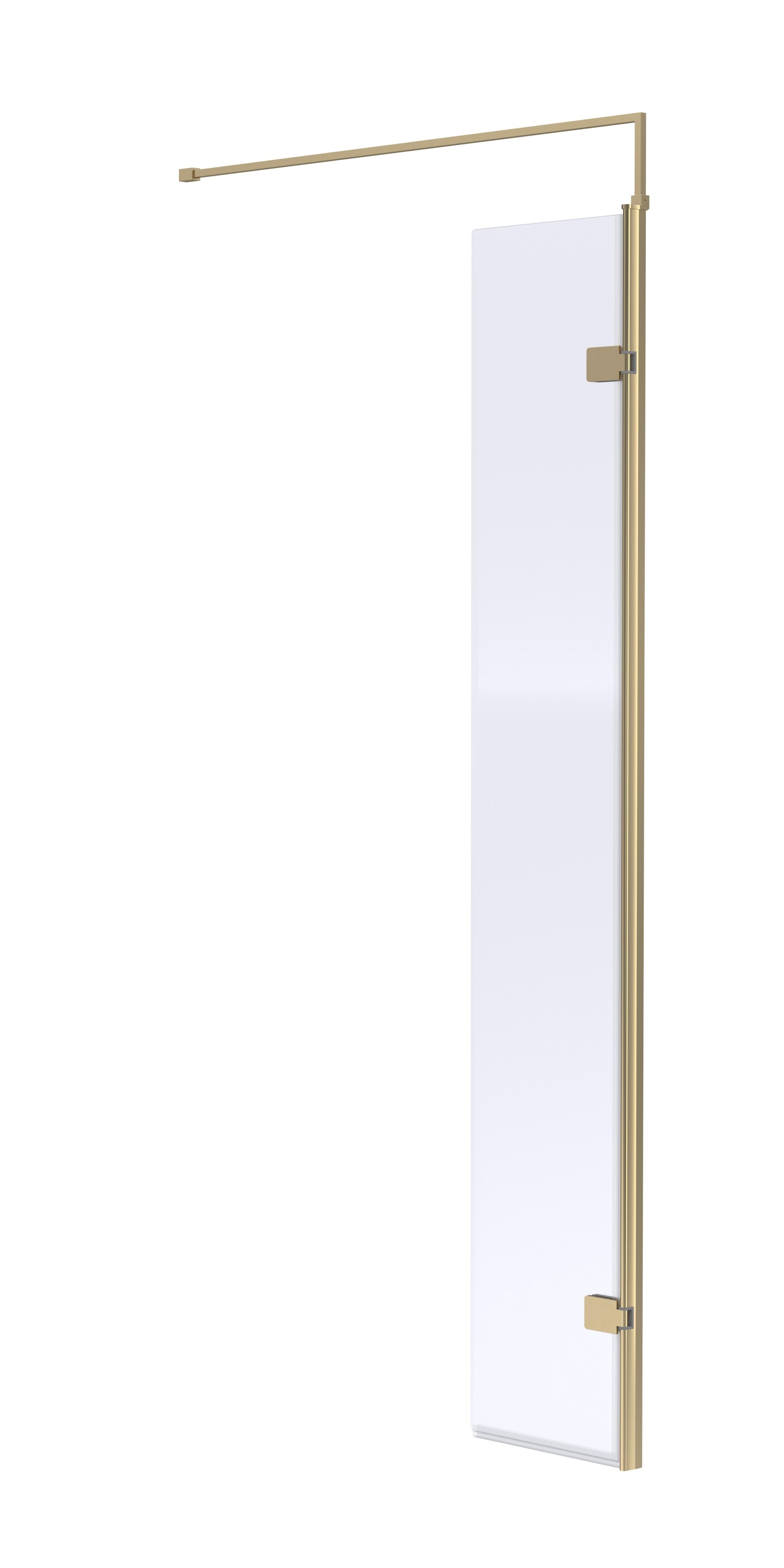 nuie 300mm Brushed Brass Wetroom Screen With Support Bar