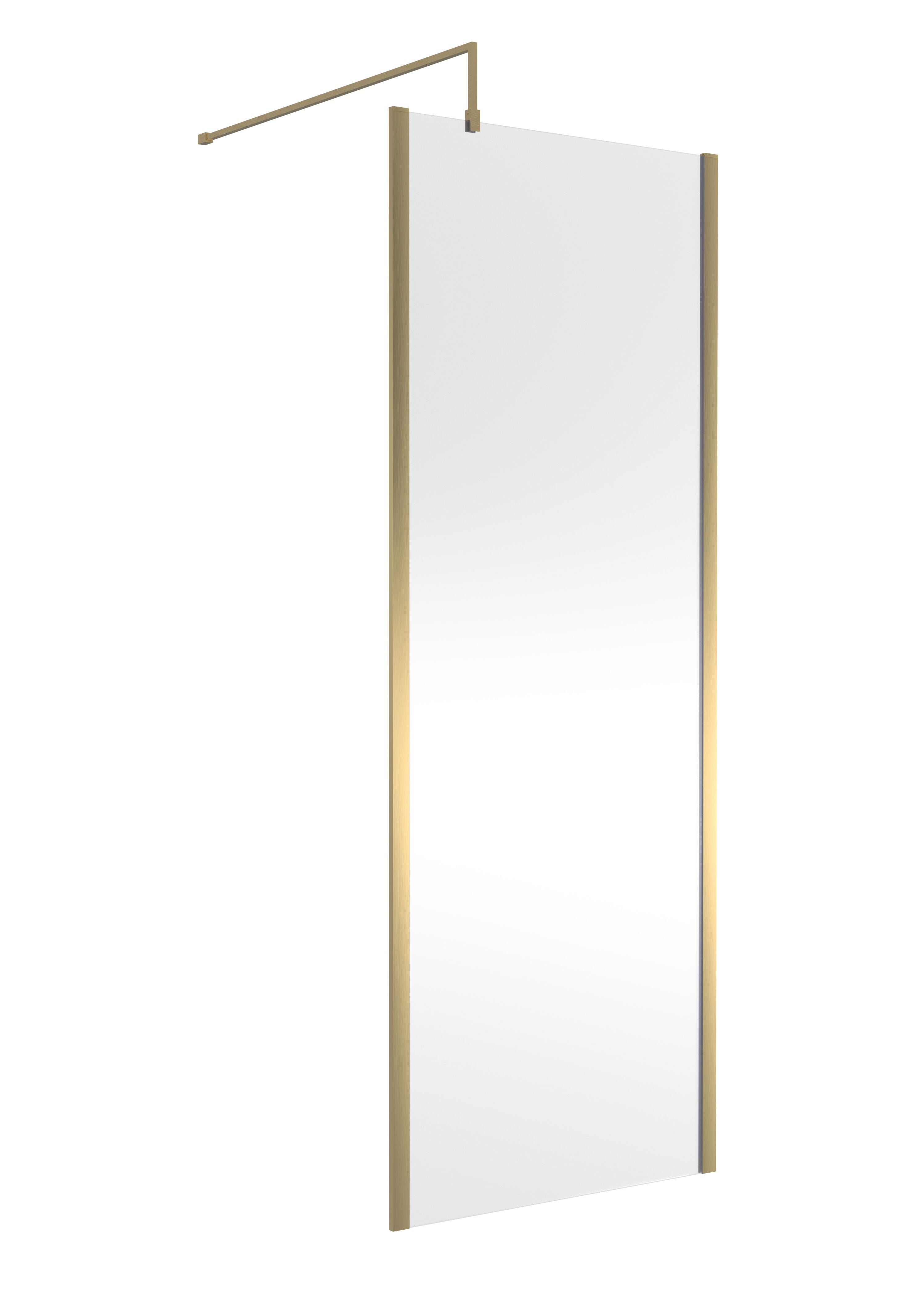 nuie 760mm Brushed Brass Wetroom Screen With Support Bar