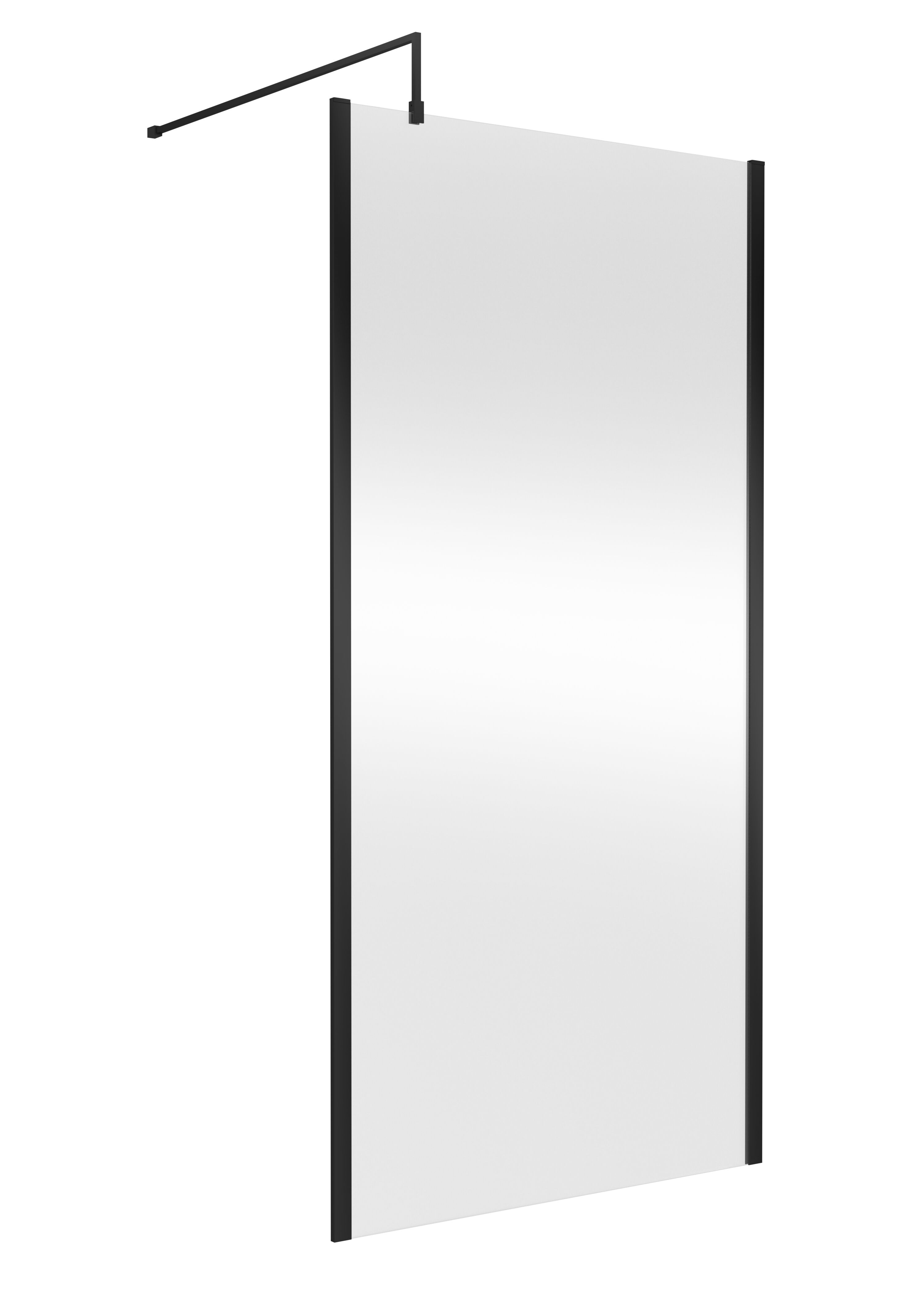nuie 1000mm Matt Black Wetroom Screen With Support Bar