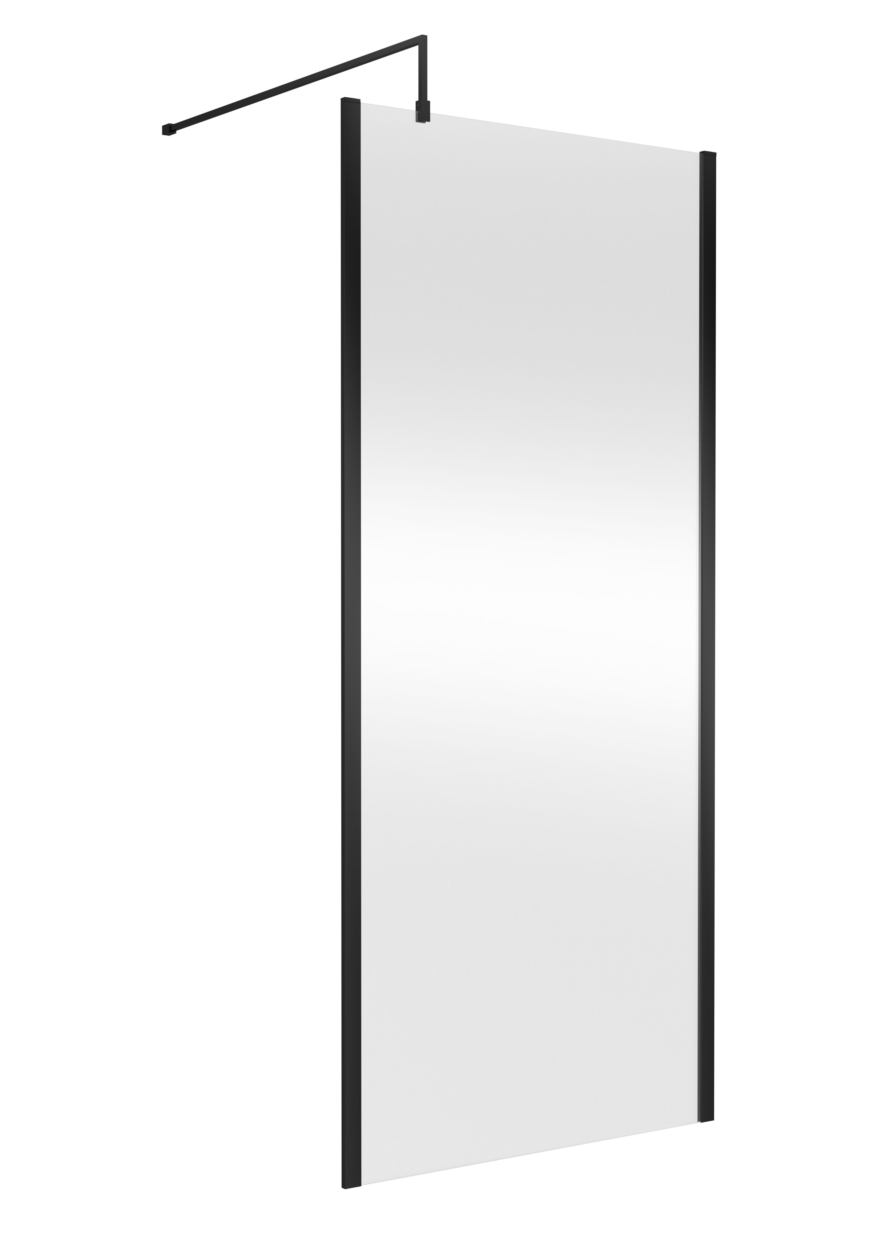 nuie 900mm Matt Black Wetroom Screen With Support Bar