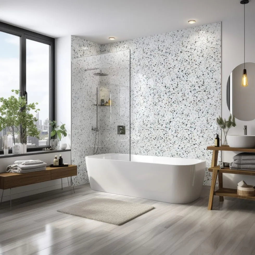 Terrazzo Blue Matt PVC Bathroom Panel 1000 x 2400 x 10mm